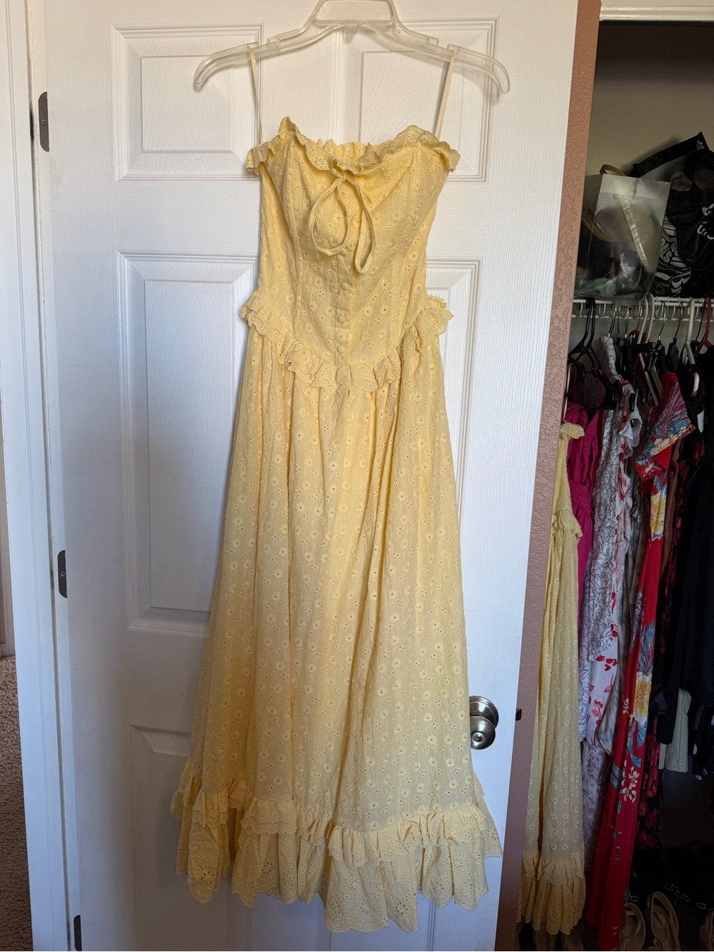 Yellow Eyelet Ruffle Maxi Dress